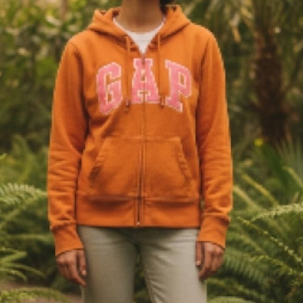 GAP Kids Girls Burnt Orange/Pink Full Zippered Embroidered Logo Hoodie - Size 8